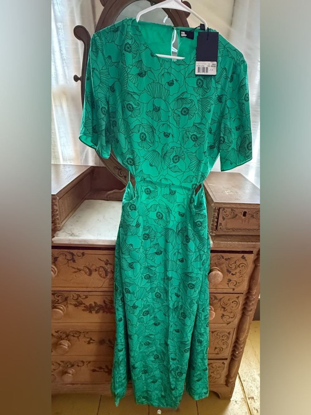 The Kooples Emerald Green Floral Midi Dress